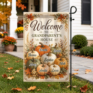 Personalized "Welcome To Grandparent's House" Fall Pumpkin Garden Flag – Seasonal Decor Gift For Grandma & Grandpa