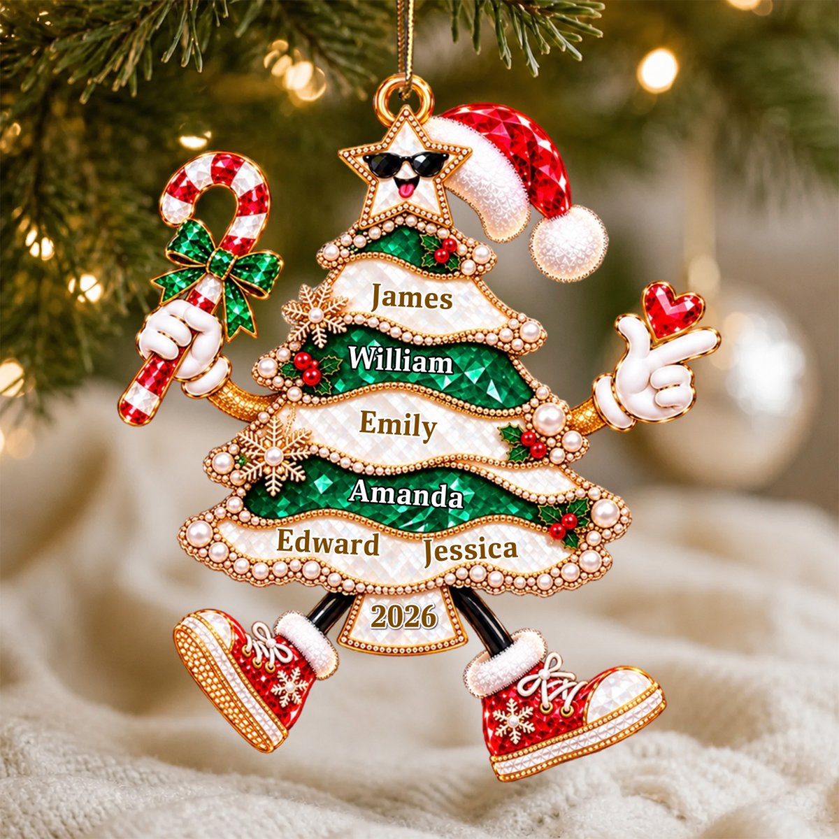 Golden Pearl Funny Family Christmas Tree Personalized Ornament