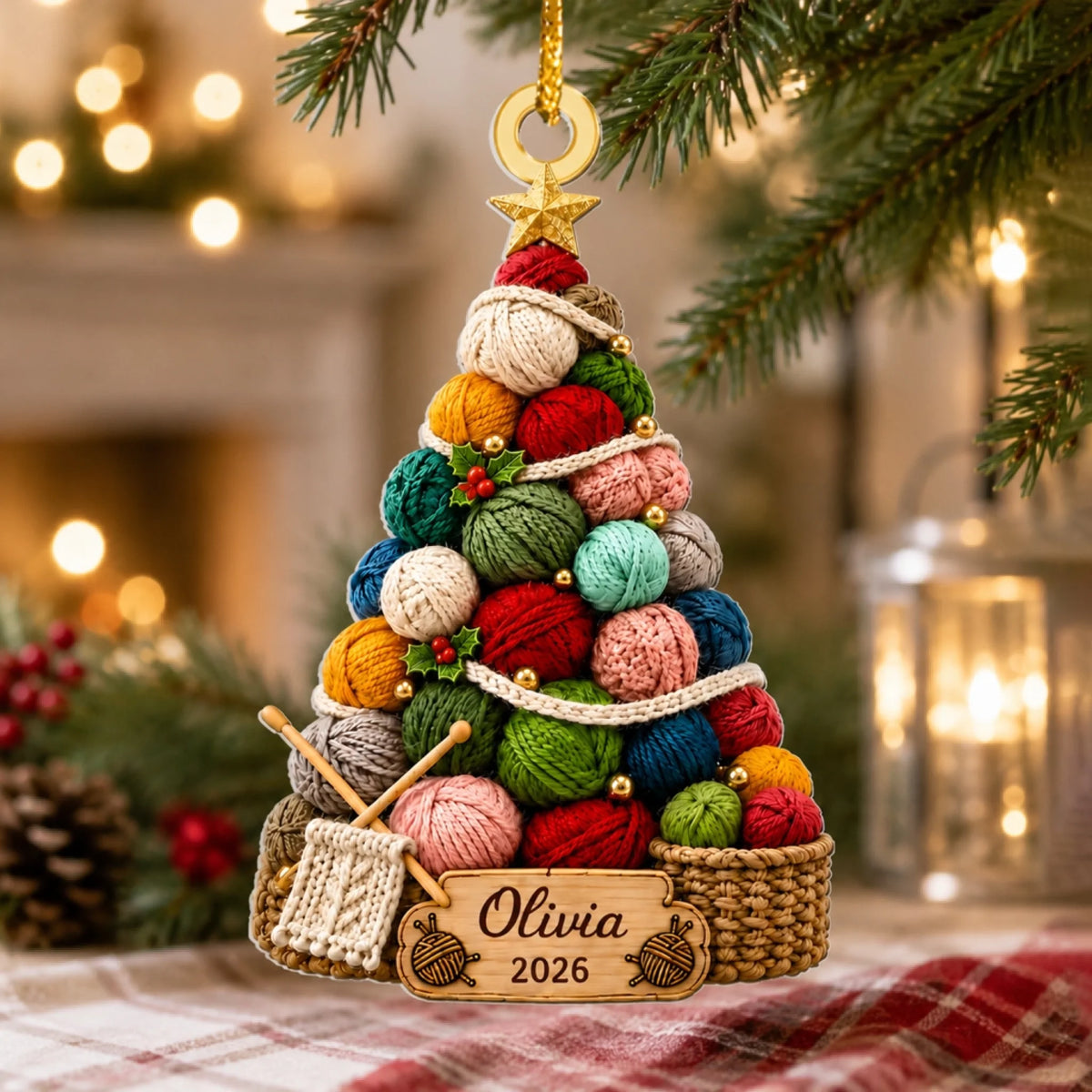 Personalized "Cozy Knitting Christmas Tree" Ornament – Gift For Knitting Lovers & Yarn Enthusiasts