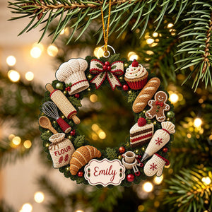 "Flour Baker Wreath" – Personalized Christmas Acrylic Hanging Ornament | Gift For Bakers & Moms