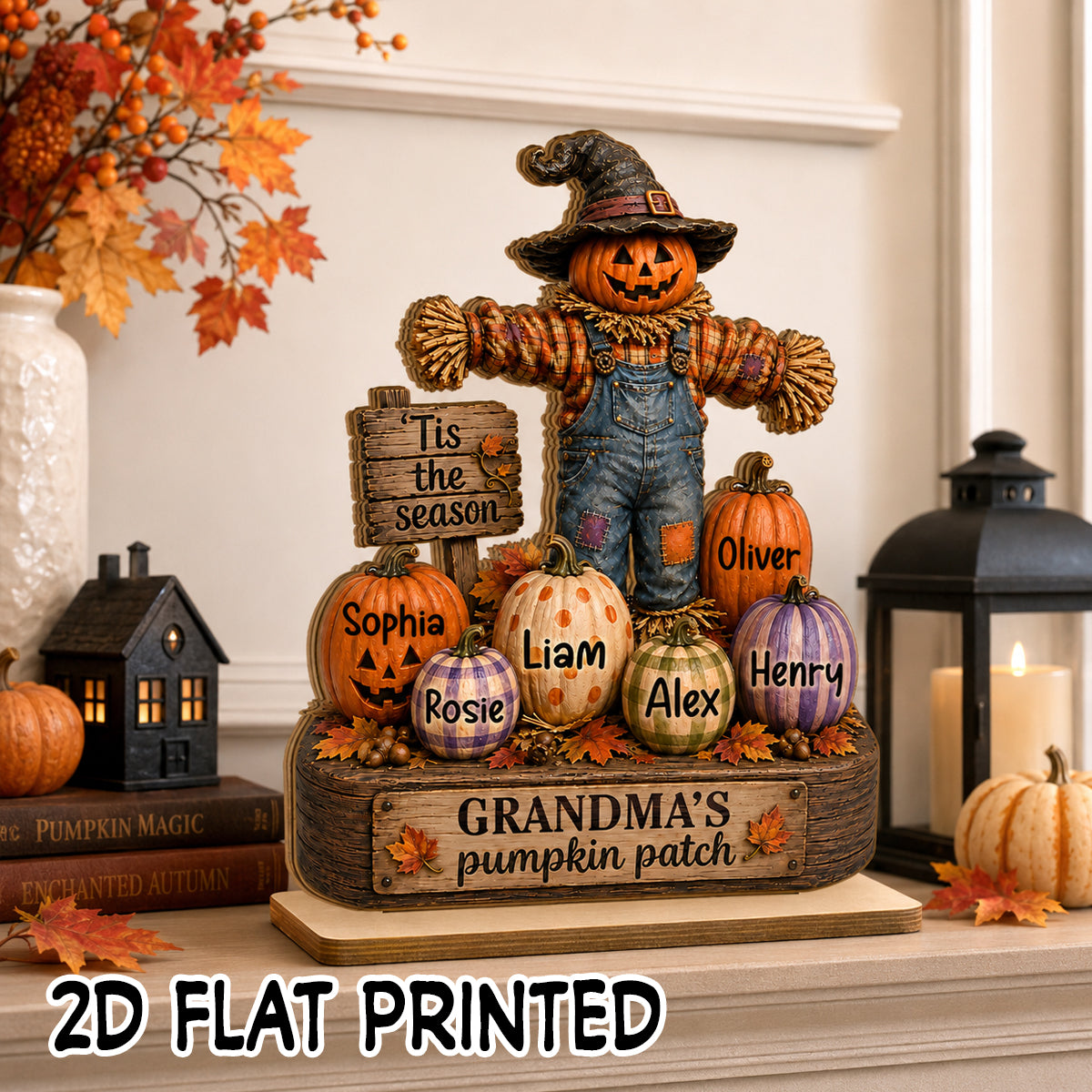 "Grandma's Pumpkin Patch" Scarecrow Wooden Plaque Halloween Fall Decor For Her