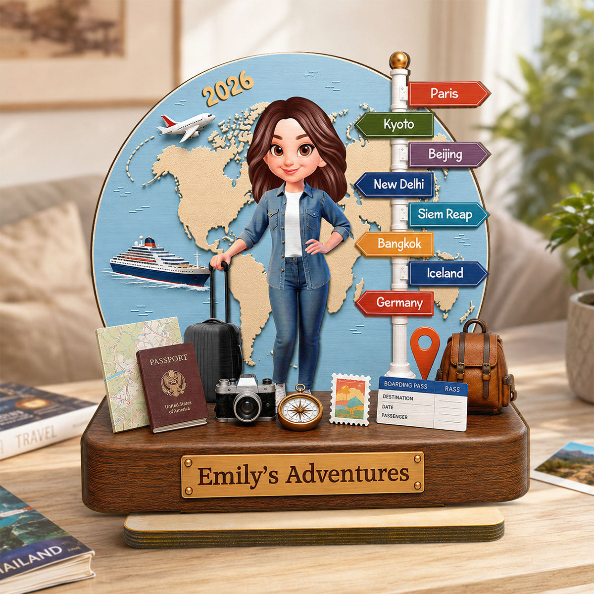"Travel Adventure" – Personalized Wooden Plaque | Gift For Travel Lovers & Explorers