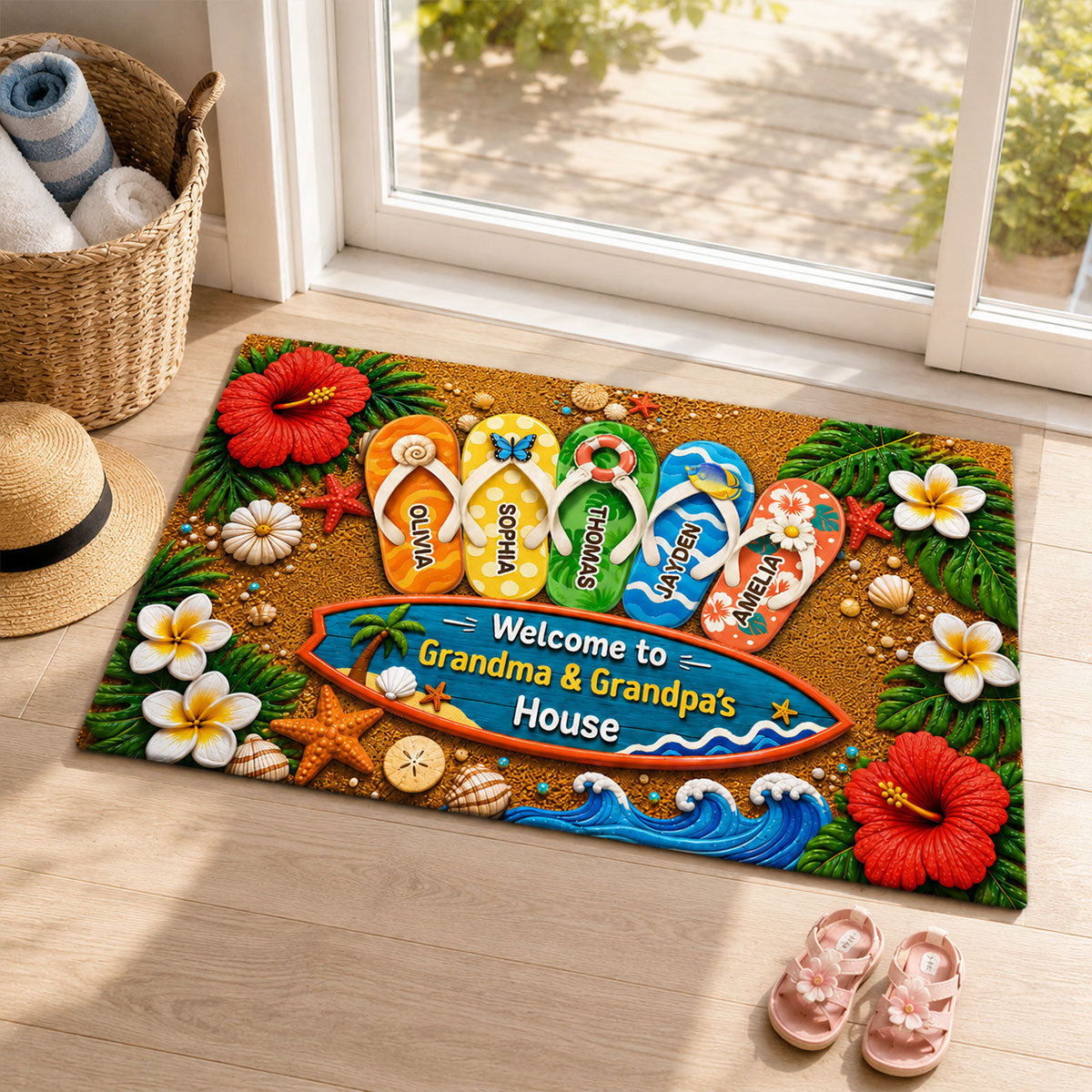 Personalized "Hello Summer Vibes" Doormat – Welcome To Grandma & Grandpa's House | Summer Decor