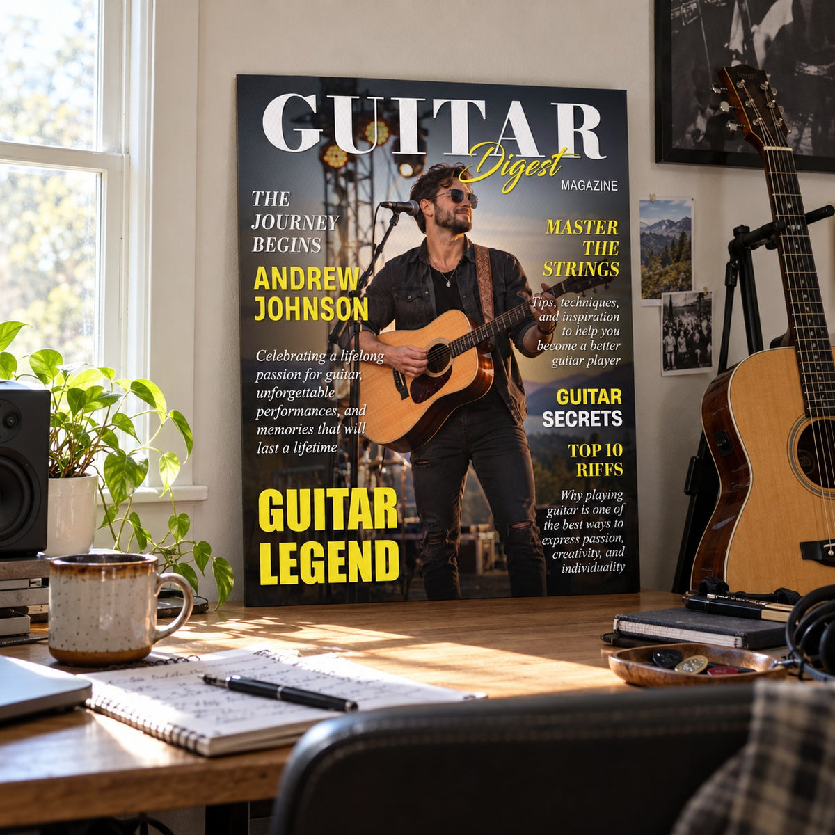 Personalized Guitar Digest Magazine Cover – Custom Guitarist Photo Keepsake, A Unique Music Gift For Guitar Lovers