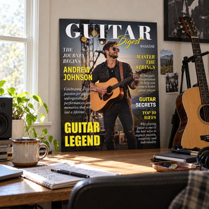 Personalized Guitar Digest Magazine Cover – Custom Guitarist Photo Keepsake, A Unique Music Gift For Guitar Lovers