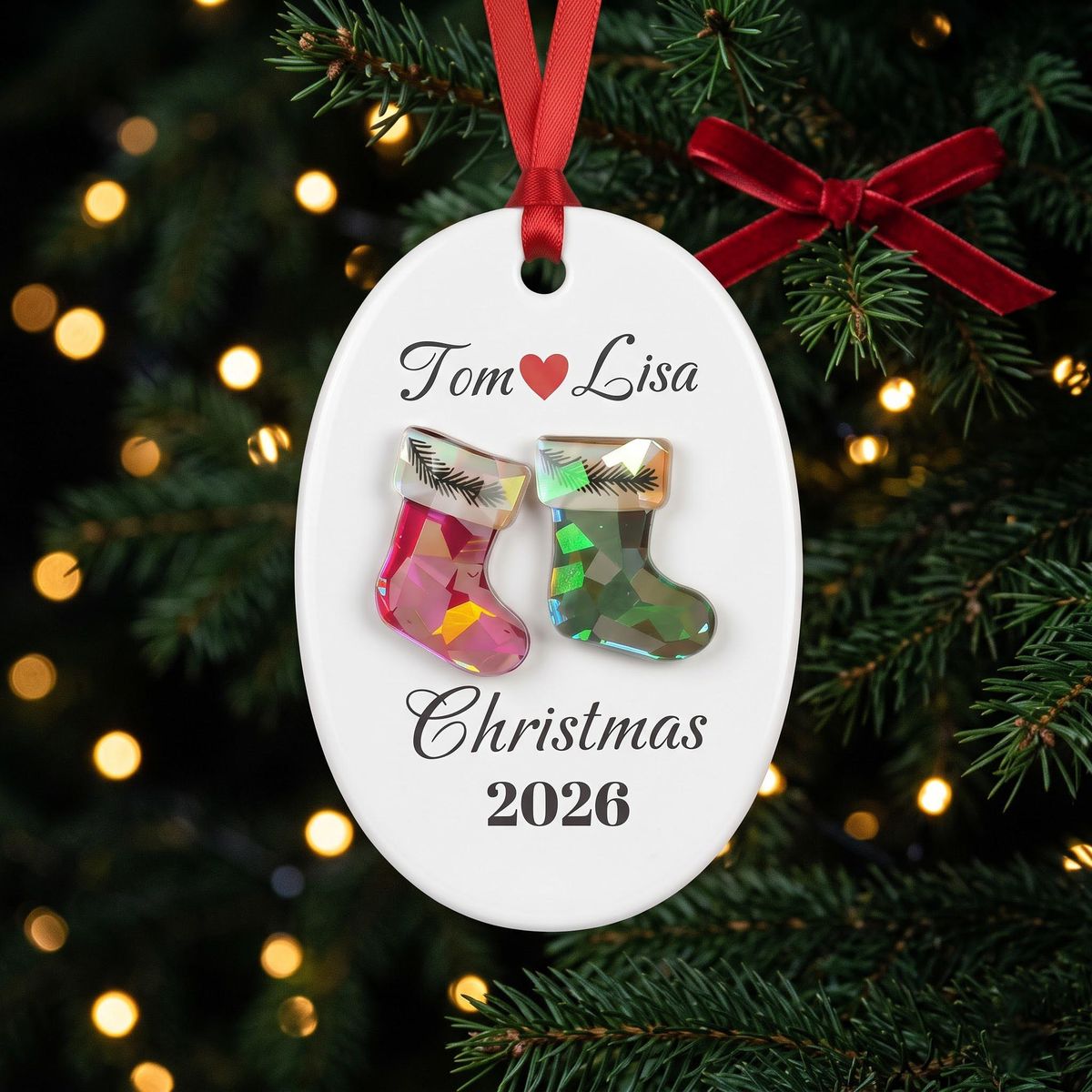 Personalized Couple Christmas Ceramic Ornament – Custom Names, Year & Photo | First Christmas Together Keepsake For Husband & Wife