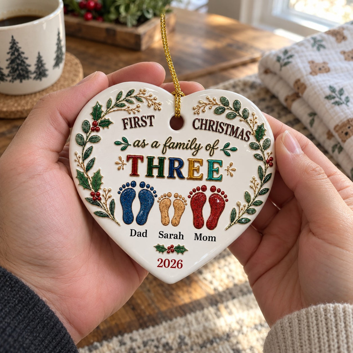 Our First Christmas Together 2026 – Personalized Names Heart Ceramic Ornament | Keepsake Gift For Couples, Newlyweds & Families