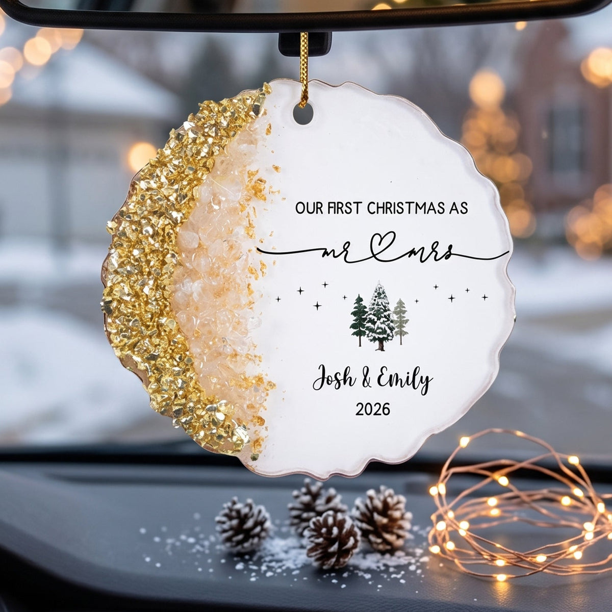 Personalized "Our First Christmas As Mr. & Mrs." Acrylic Hanging Ornament – Wedding & Housewarming Keepsake