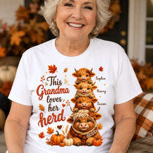 Personalized Grandma & Grandkids Highland Cow T-Shirt – Gift For Grandma