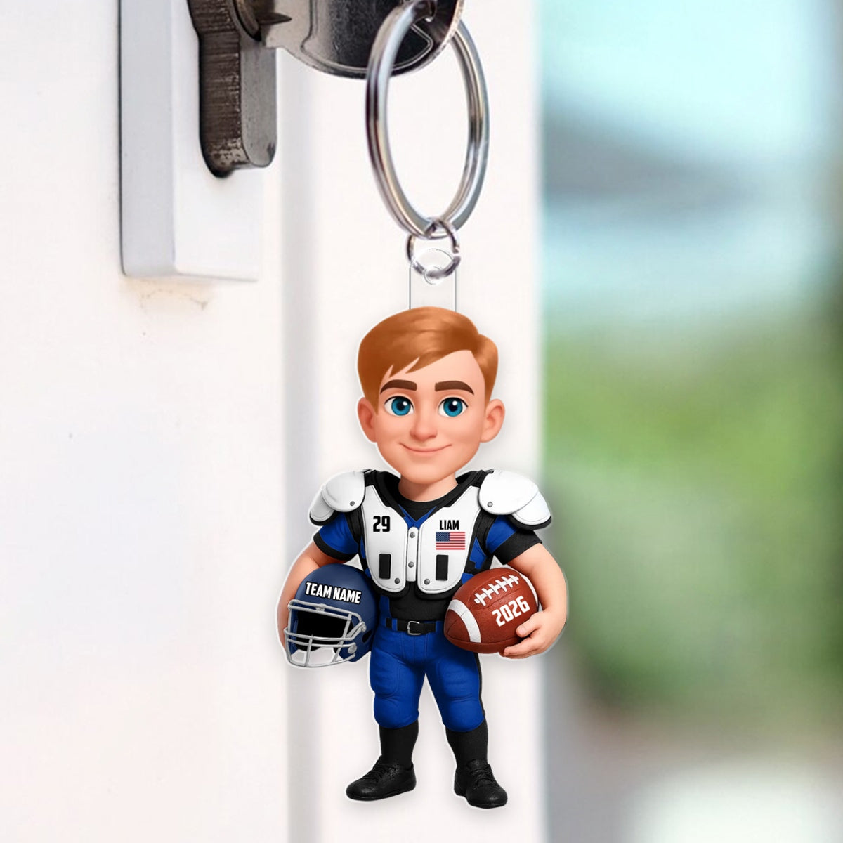 Proud American Football Player - Personalized Acrylic Keychain - Gift For Football Lovers, Grandson, Son, Husband