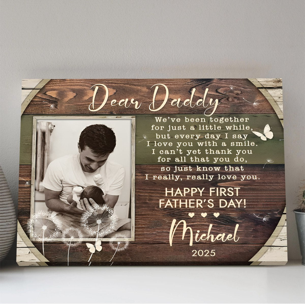 Personalized First Father’s Day Photo Canvas Poster,Custom 1st Father’s Day Poem Gift from Baby