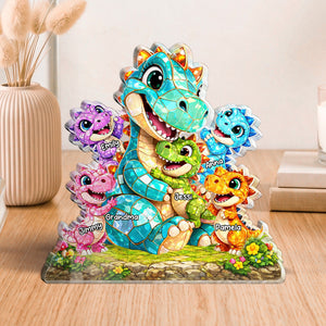 Family Keepsake Gift – Personalized "Happy Dino Family" Custom Shape Acrylic Plaque