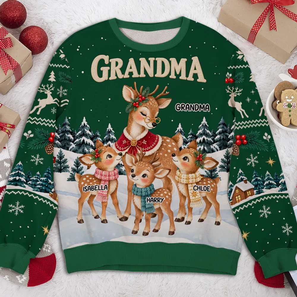 Personalized Reindeer Winter Love All-Over Print Sweatshirt – Custom Name Cozy Christmas Sweater
