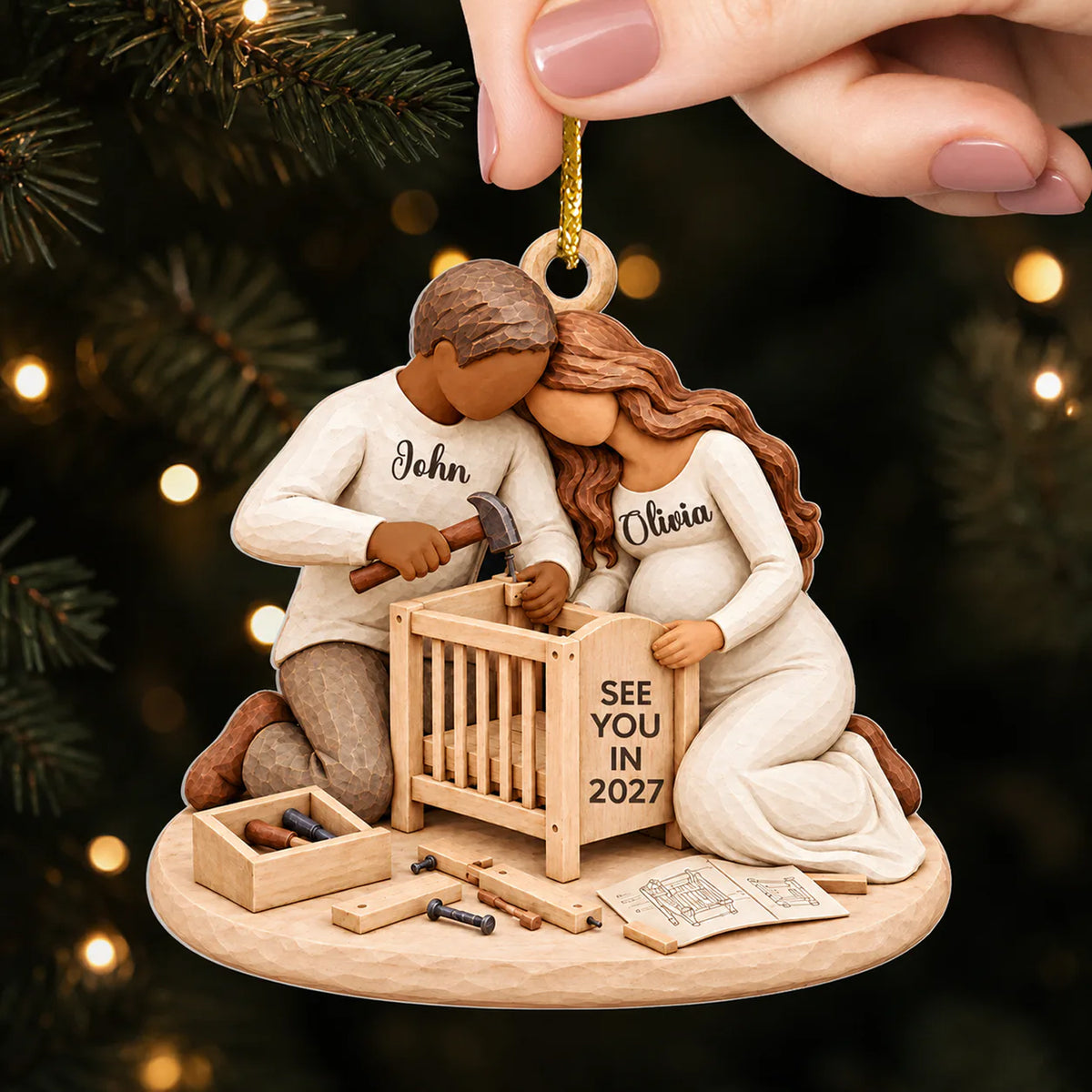 Personalized Expecting Couple Building A Crib Acrylic Ornament – Pregnancy Keepsake & Christmas Gift For Parents-To-Be