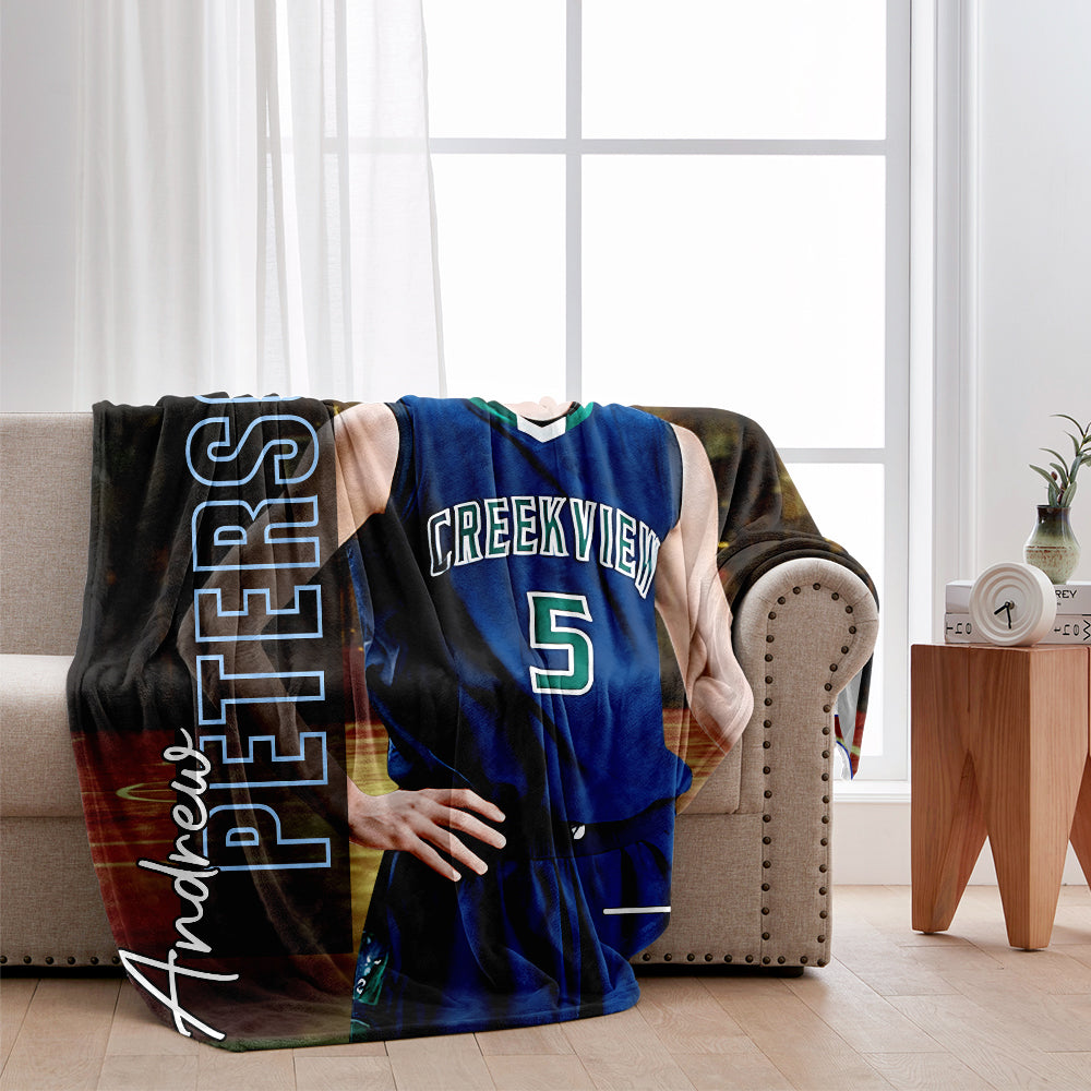 Any Photo, Name, School.... - Personalized Basketball Blanket