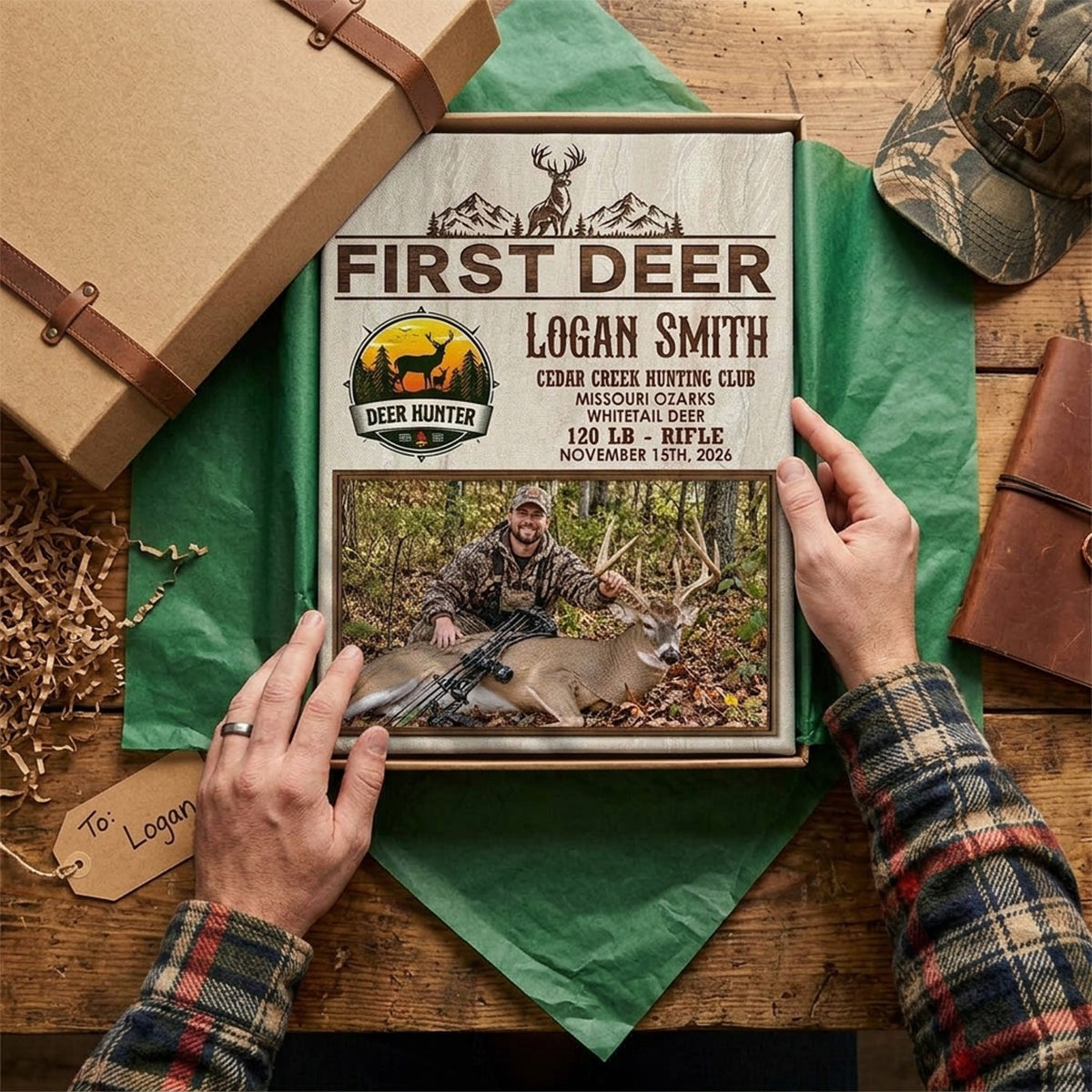 Personalized First Deer Canvas, Custom Deer Hunting Photo Wall Art, First Deer Hunt Keepsake, Deer Hunter Gift, Gift For First Time Hunters