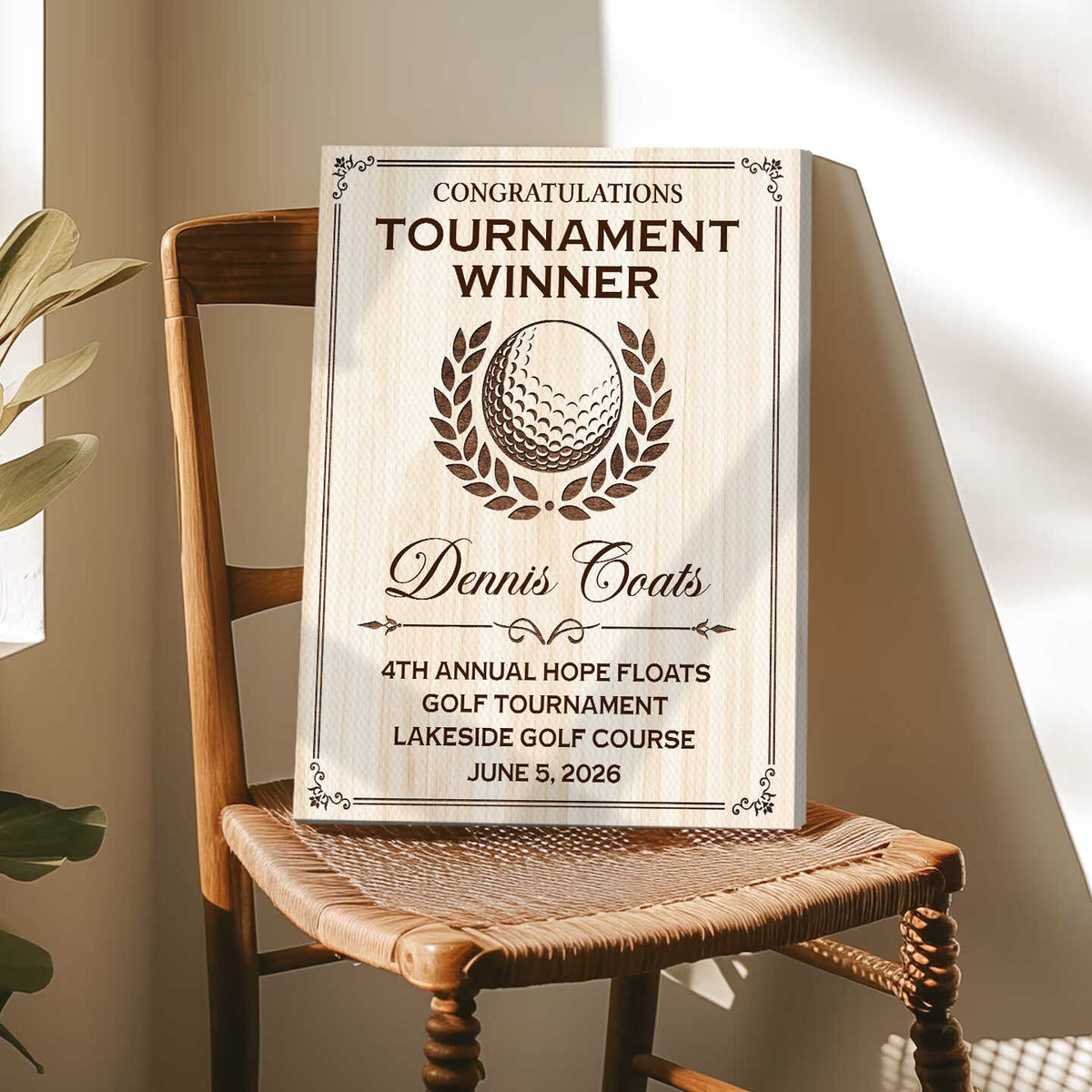 Personalized Golf Tournament Award Plaque Canvas – Custom Winner Wall Art | Golfer Award Sign For Country Club Decor & Gifts