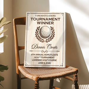 Personalized Golf Tournament Award Plaque Canvas – Custom Winner Wall Art | Golfer Award Sign For Country Club Decor & Gifts