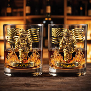 Personalized Firefighter & American Flag Whiskey Glass – "Celebrate Our Heroes" | Gift For Firefighters