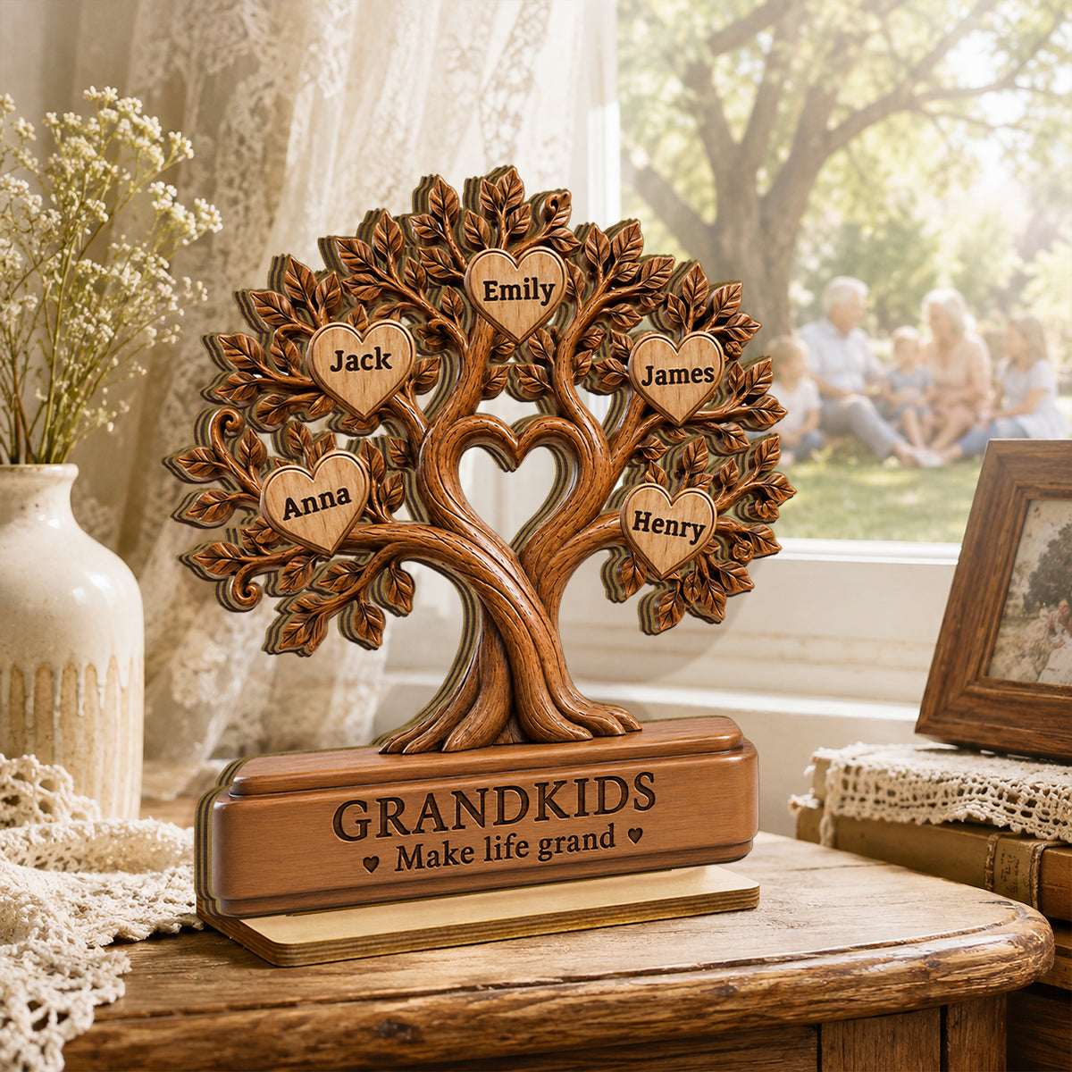 "Grandkids Make Life Grand" – Personalized Wooden Plaque | Gift For Grandma, Grandpa & Grandparents
