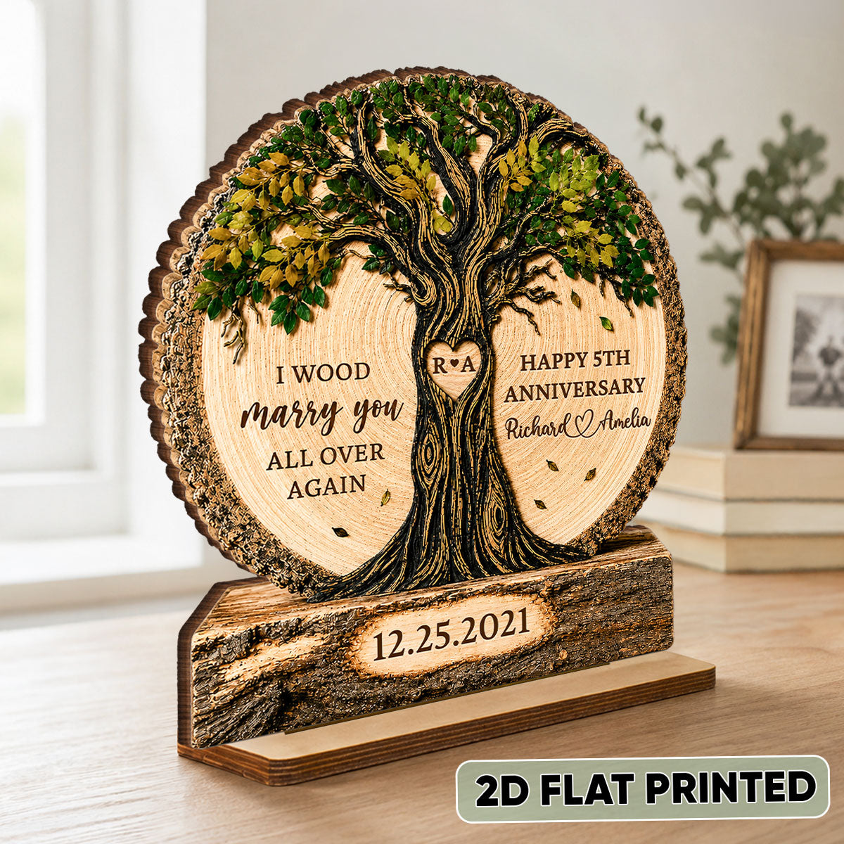 "I Wood Marry You" – Couple Tree Personalized Wooden Plaque | Gift For Couples