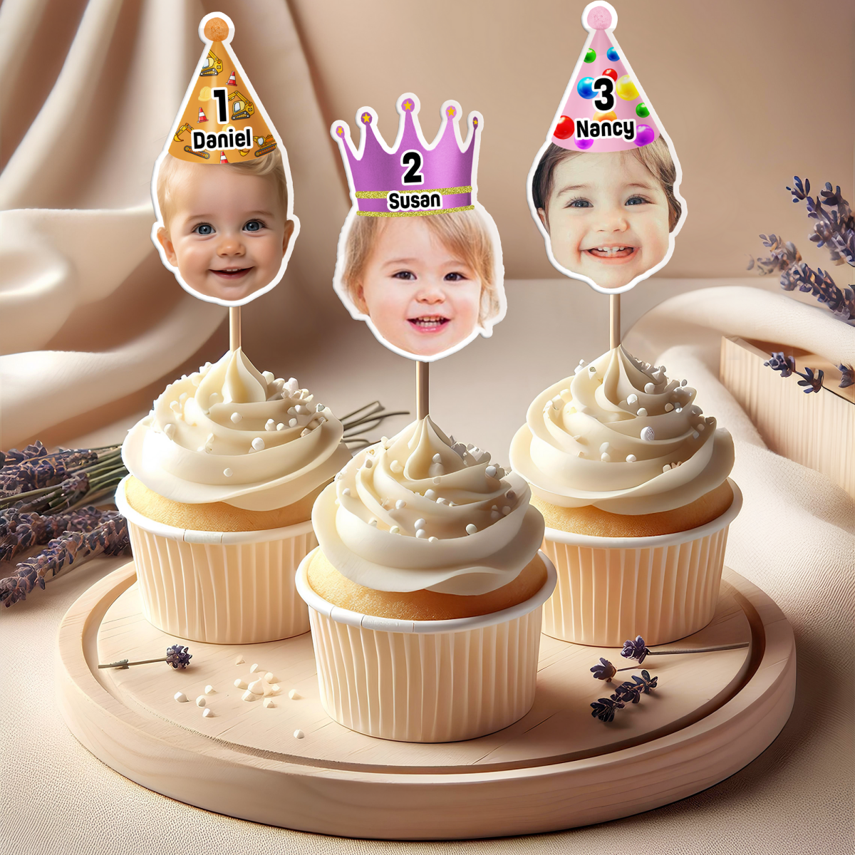 Birthday Party Decor – Custom Baby Face Cupcake Toppers | Cute & Personalized