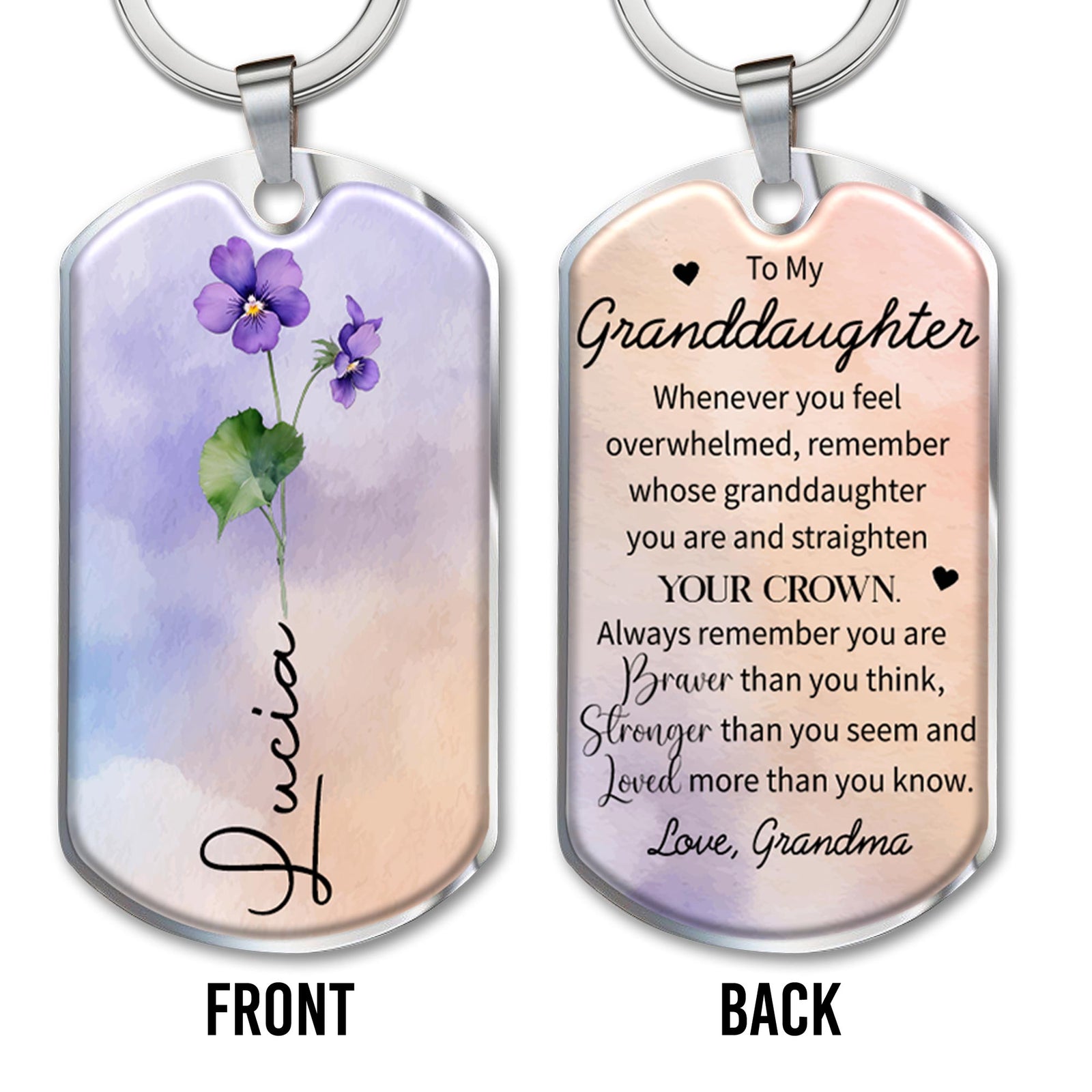Straighten Your Crown, Queen! - Inspirational Personalized Custom Keychain - Gift For Granddaughters