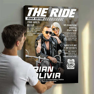 Personalized Custom Photo Biker Couple Magazine Cover Poster, Anniversary Gift for Riders,  Motorcycle Couple