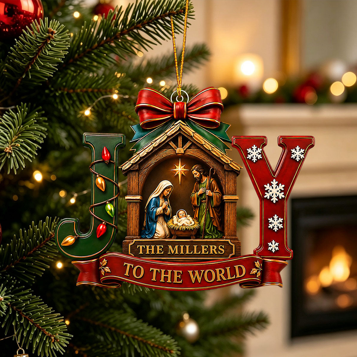 "Joy To The World" – Personalized Christmas Acrylic Hanging Ornament | Holiday Gift For Families