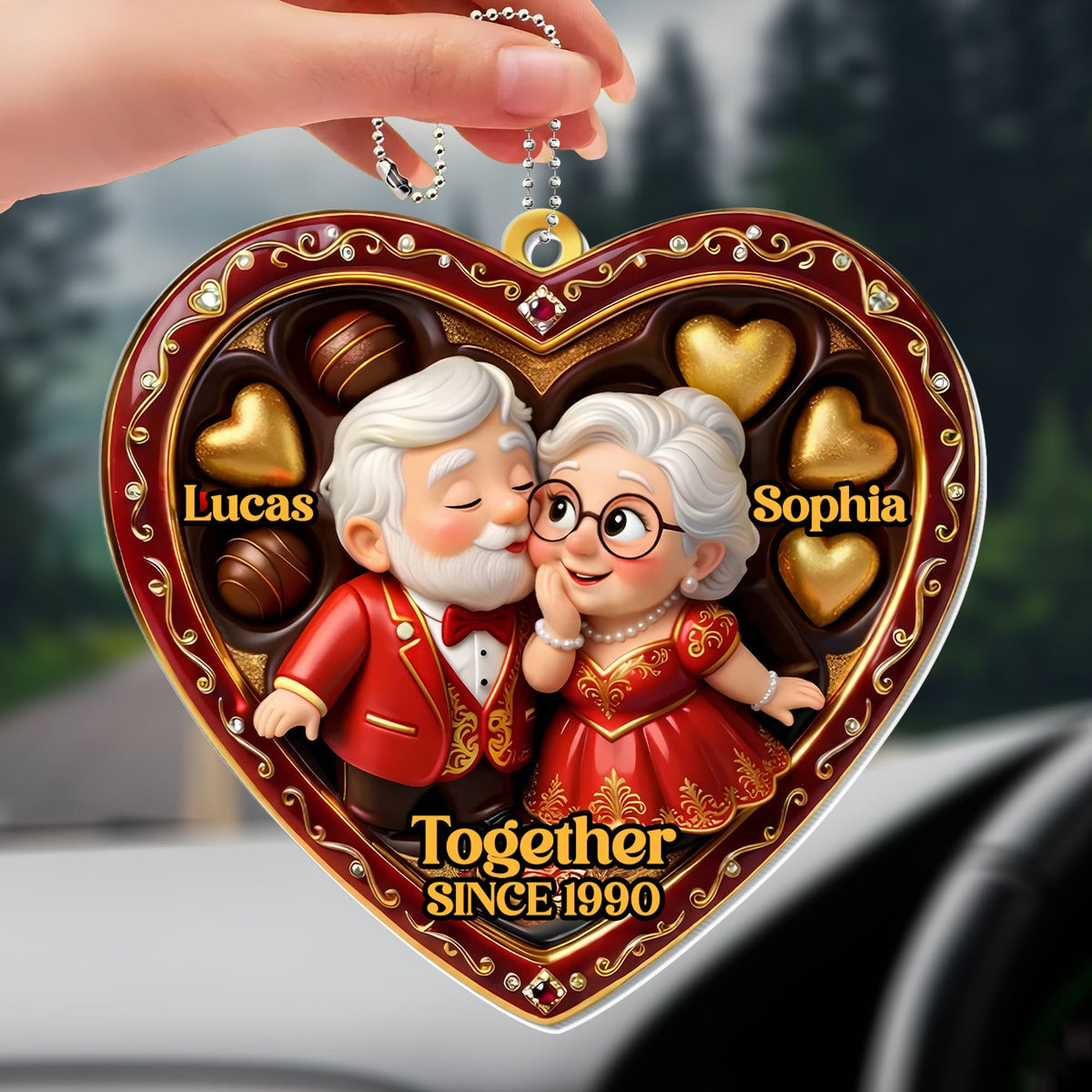 "Together Since [Year]" Heart Ornament With Elderly Couple – Personalized Gift For Grandparents & Couples