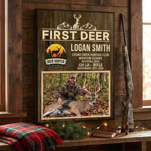 Personalized First Deer Canvas, Custom Deer Hunting Photo Wall Art, First Deer Hunt Keepsake, Deer Hunter Gift, Gift For First Time Hunters
