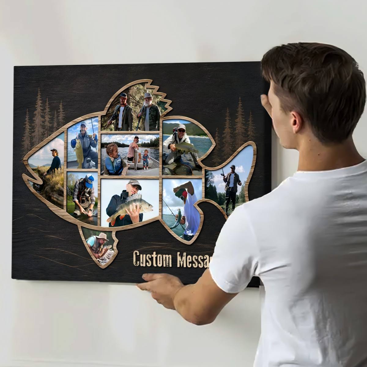 Personalized Fish Shape Canvas – Fishing Wall Art Gift For Dad & Cabin Decor