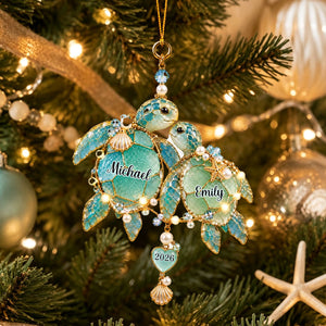 Personalized Sea Glass Sea Turtle Couple Ornament Wedding Christmas Gift For Couples