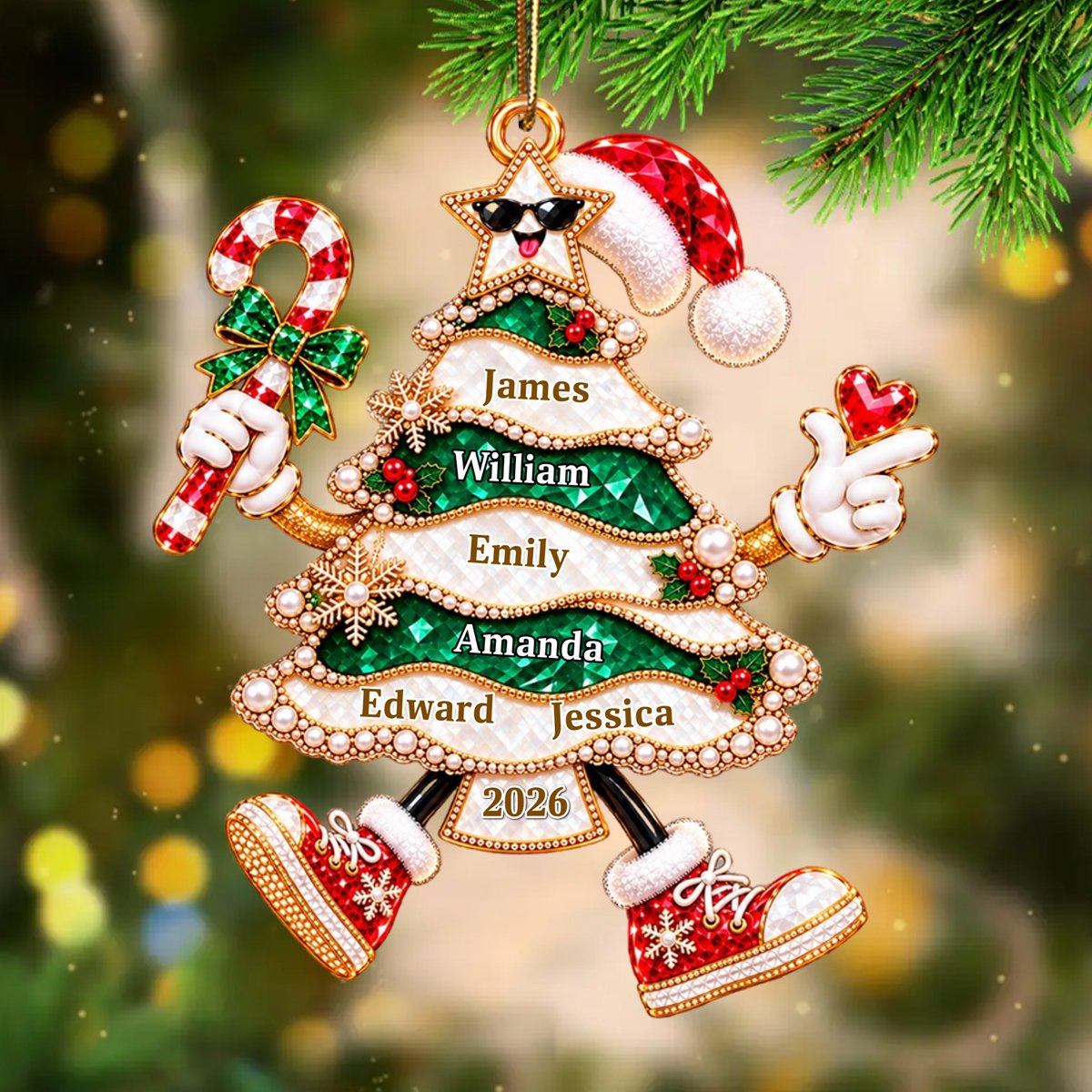 Golden Pearl Funny Family Christmas Tree Personalized Ornament