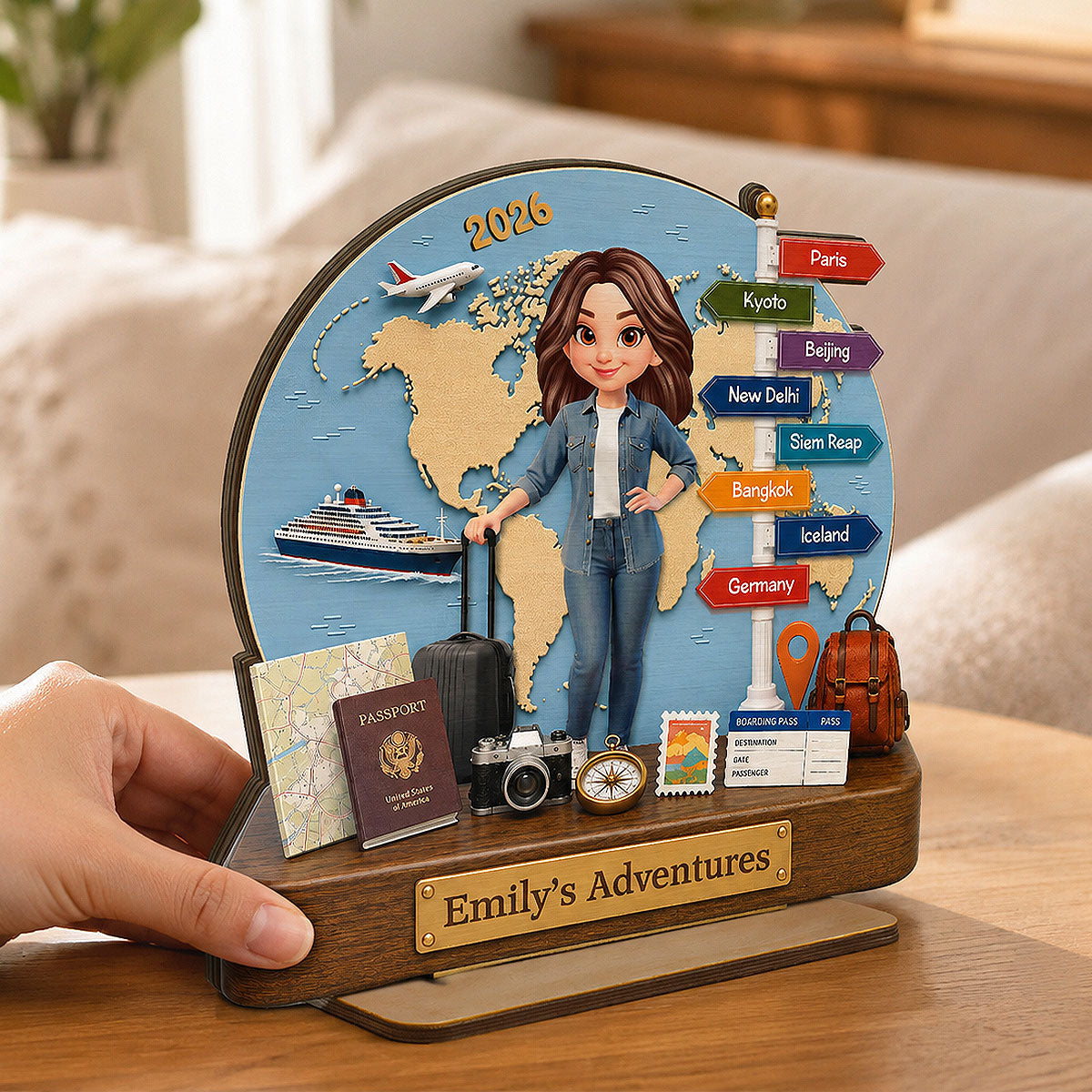 "Travel Adventure" – Personalized Wooden Plaque | Gift For Travel Lovers & Explorers