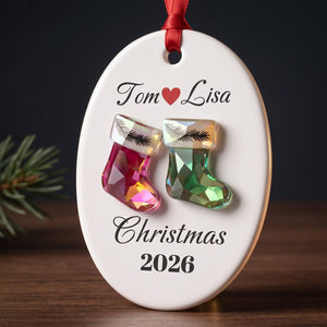 Personalized Couple Christmas Ceramic Ornament – Custom Names, Year & Photo | First Christmas Together Keepsake For Husband & Wife