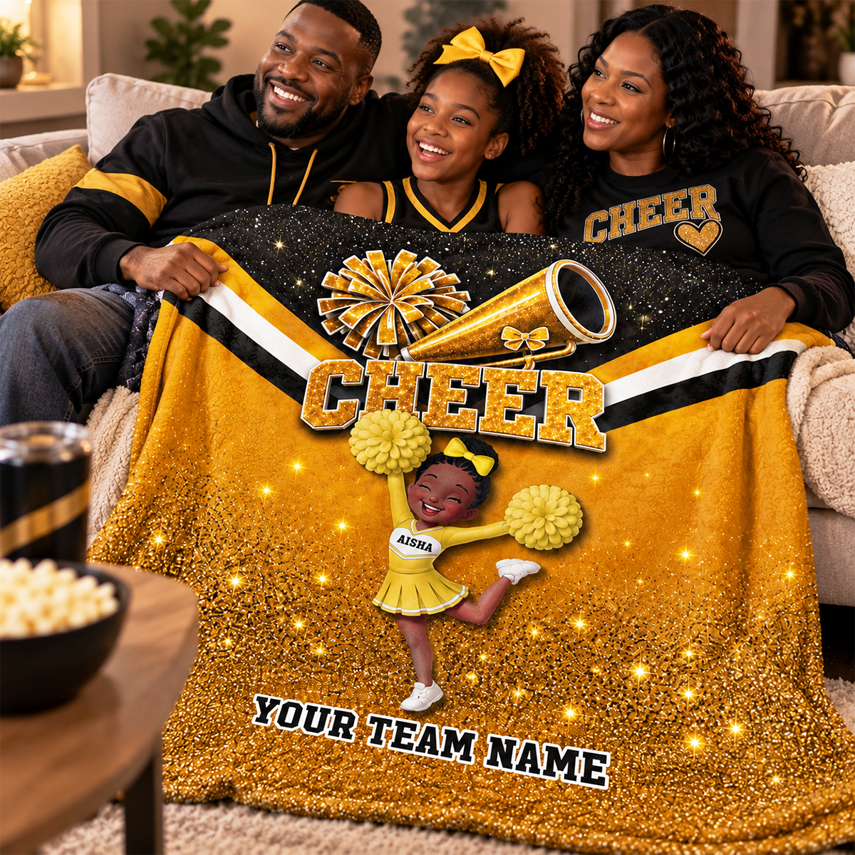 Proud Cheerleader – Personalized Fleece Blanket with Custom Name & Team Name | Christmas Gift For Daughters, Granddaughters & Cheerleaders