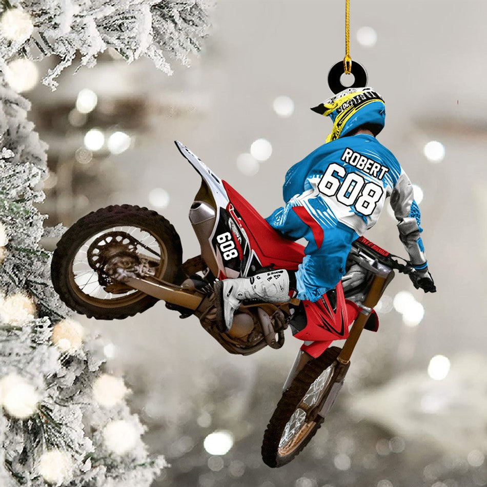 Personalized Motocross Racer Christmas Ornament – Custom Name & Number Keepsake | Gift For Dirt Bike Riders & Motocross Lovers