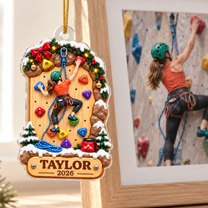 Personalized Rock Climbing Christmas Acrylic Ornament – Girl Or Boy Design | Custom Name Gift For Kids & Grandchildren