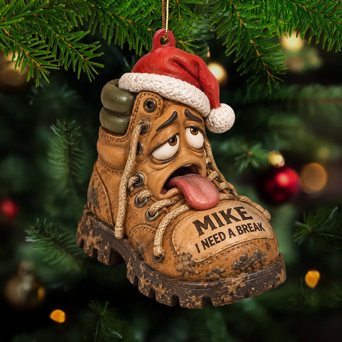 Personalized “I Need a Break” Hiking Boot Christmas Ornament,Funny Gift for Hiking Lovers