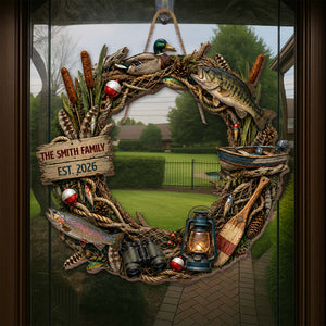 "Our Family Fishing" – Personalized Wood Sign Wreath | Gift For Fishing Lovers & Outdoorsmen