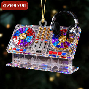 Custom Name Disc Jokey Stained Glass Effect Acrylic Christmas Ornament, Gift For DJ