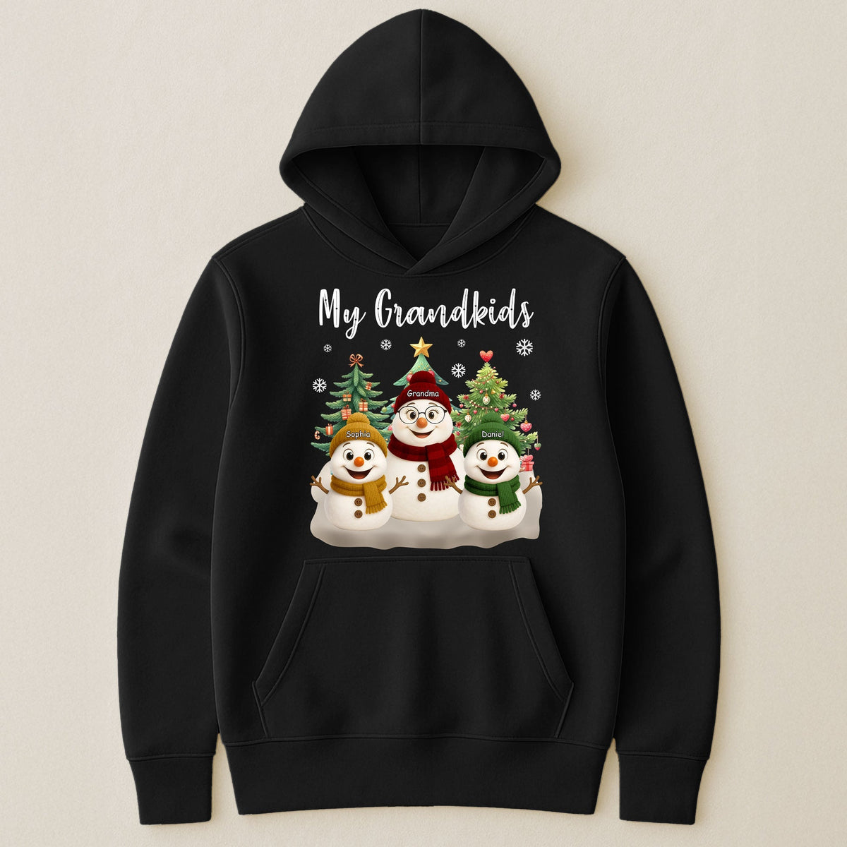 Grandma Snowman With Grandkids Lovely - Personalized Pure Cotton Hoodie