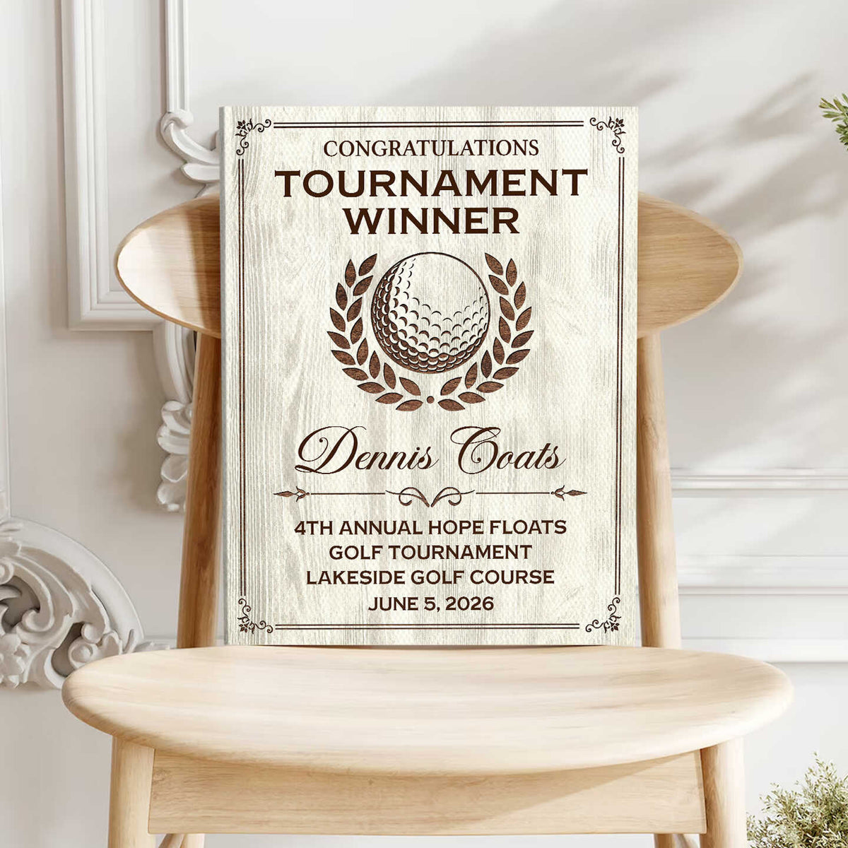Personalized Golf Tournament Award Plaque Canvas – Custom Winner Wall Art | Golfer Award Sign For Country Club Decor & Gifts