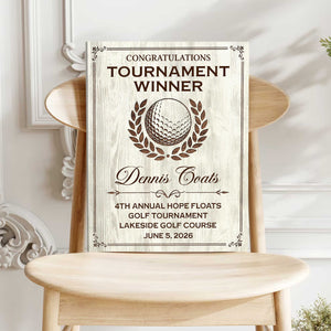 Personalized Golf Tournament Award Plaque Canvas – Custom Winner Wall Art | Golfer Award Sign For Country Club Decor & Gifts