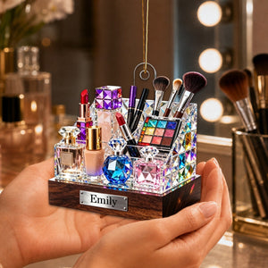 Personalized Stained Glass Cosmetic Display Box Theme Ornament - Gift For Makeup Lovers