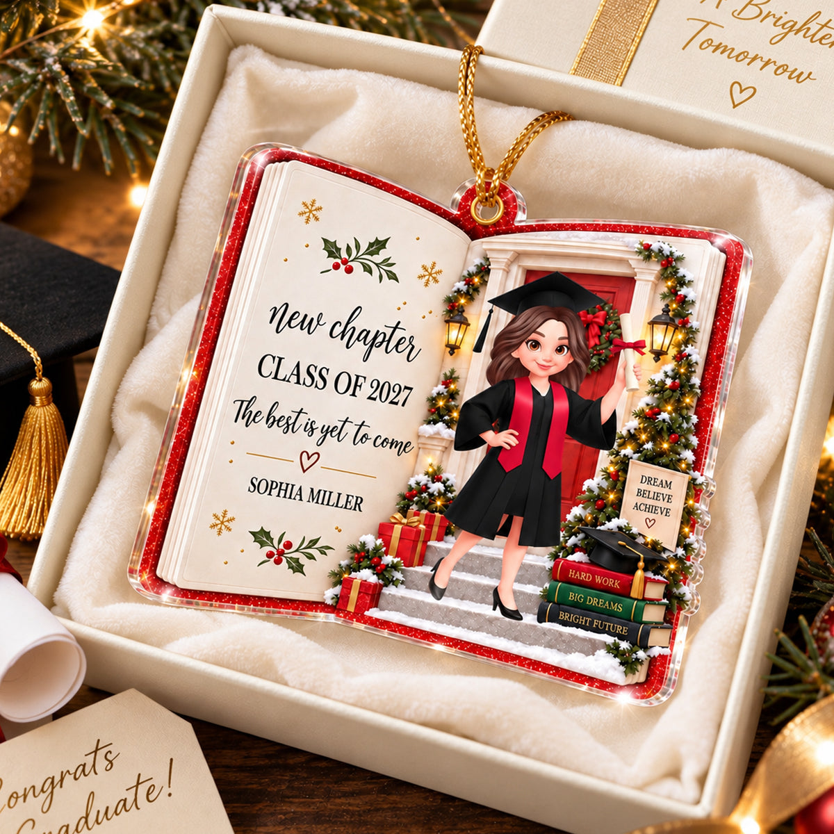 "New Chapter, New Adventures" – Custom Graduate Acrylic Ornament | Personalized Graduation Keepsake