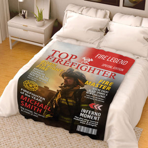Personalized Firefighter Magazine Cover Blanket , Fireman Retirement Gift, Firefighter of the Year Award, Firefighter Appreciation Gift
