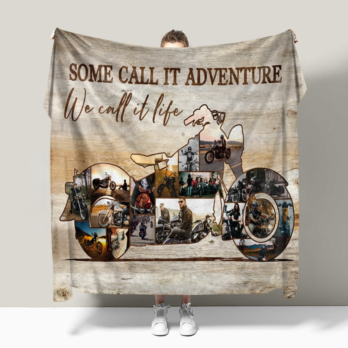 Custom Motorcycle Photo Collage Fleece Blanket – Personalized Wall Decoration Gift For Bikers