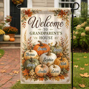 Personalized "Welcome To Grandparent's House" Fall Pumpkin Garden Flag – Seasonal Decor Gift For Grandma & Grandpa